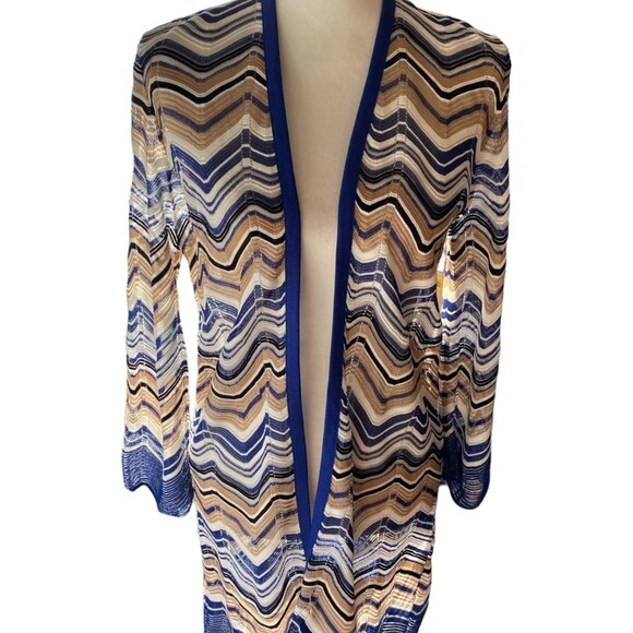 CHICO'S Travelers Zig Zag Stitch Cardigan Sweater Jacket Seafaring Blue Small - Picture 4 of 10